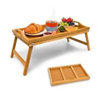 Relaxdays Bandeja para Cama, Mesita Desayuno, con Asas y Patas Plegables, Bambú y MDF, 23 x 60 x 30 cm, Hogar, Natural