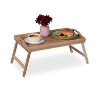 Relaxdays Bandeja para Cama, Patas Plegables, Desayuno, Aperitivos, Bambú y MDF, Borde Alto, 25 x 60 x 30 cm, Natural