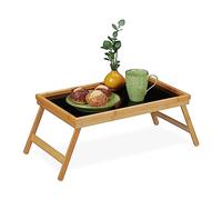 Relaxdays Bandeja plegable de bambú para la cama marrón claro,negro