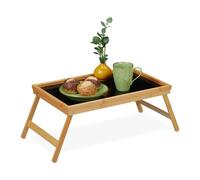 Relaxdays Bandeja plegable de bambú para la cama marrón claro,negro