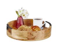 Relaxdays Bandeja redonda de madera de mango marrón claro,negro