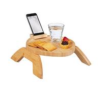 Relaxdays Bandeja Reposabrazos Sofá, Bambú, Mesa Pleagable con Soporte para Móvil, 25 x 30 cm, para Bebidas, Natural