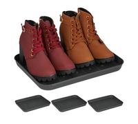 Relaxdays Bandeja Zapatos, Set de 4, Base para Zapatillas Mojadas, 3 x 27 x 35 cm, Práctico Posazapatos Plástico, Negro
