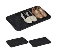 Relaxdays Bandeja Zapatos XL, Set de 3, Base para Zapatillas Mojadas, 60 x 40 cm, Posazapatos Grande Plástico, Negro