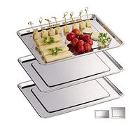 Relaxdays Bandejas para Servir, Set de 3, Acero Inoxidable, Plato Quesos, Embutidos, Apto Lavavajillas, 33x26,5cm, Plata