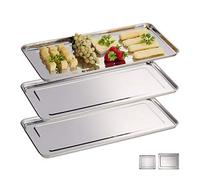Relaxdays Bandejas para Servir, Set de 3, Acero Inoxidable, Plato Quesos, Embutidos, Apto Lavavajillas, 45,5x22cm, Plata