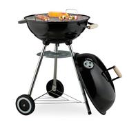 Relaxdays Barbacoa de carbón redonda móvil negro,plata