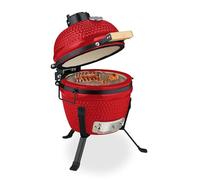 Relaxdays Barbacoa carbón kamado cerámica rojo,negro