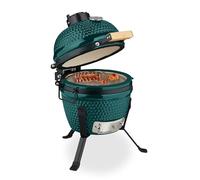 Relaxdays Barbacoa de Carbón Kamado, 26 cm Ø, Parrilla Cerámica con Termómetro hasta 450°C, BBQ, Asar, Color a Elegir