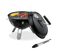 Relaxdays Barbacoa portátil Ø 37 cm con pinzas negro,plata