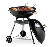 Relaxdays Barbacoa de carbón redonda móvil negro,plata