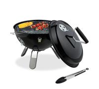 Relaxdays Barbacoa portátil Ø 37 cm con pinzas negro,plata