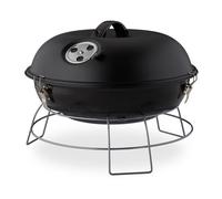 Relaxdays Barbacoa portátil de carbón vegetal negro,plata