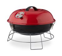 Relaxdays Barbacoa portátil de carbón vegetal rojo,negro,plata