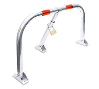 Relaxdays Barrera Parking Abatible, Cepo Parking, Candado, Pivote Aparcamiento, Bolardo, Acero, 45 x 76 x 32cm, Plateado