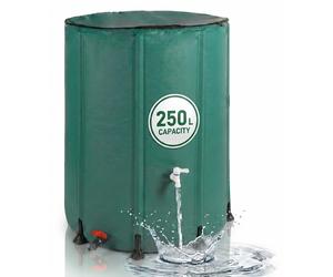 Relaxdays, barril plegable, 250 litros, para jardín y balcón, con 2 grifos, sistema de desbordamiento, tapa con protección contra hojas, depósito de agua, PVC, color verde