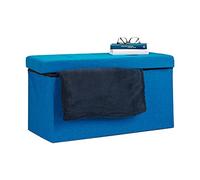 Relaxdays Baúl Almacenamiento Plegable, Lino, Azul, 38 x 76 x 38 cm
