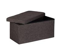 Relaxdays Baúl Almacenamiento Plegable, Lino, Marrón, 38 x 76 x 38 cm | Puf con reposapiés y caja, 38x76x38 cm
