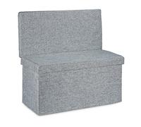 Relaxdays Baúl Almacenamiento, Puff Asiento Almacenaje, Banco con Respaldo, Taburete, Lino, 1 Ud., 73 x 76 x 38 cm, Gris