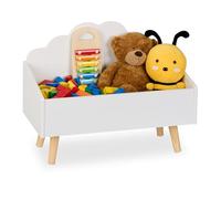 Relaxdays Baúl de juguetes infantil diseño nubes blanco,marrón claro