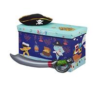 Relaxdays Baúl para Juguetes, Taburete Infantil, Plegable, niñas, Piratas, 50L, Azul, 36 X 60,5 X 30,5 Cm