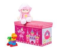 Relaxdays Baúl para juguetes, Taburete infantil, Plegable, Para niños y niñas, Rosa