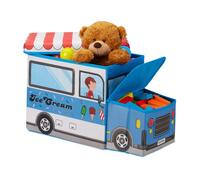 Relaxdays Baúl taburete con forma de autobús blanco,azul claro,rojo