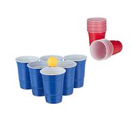 Relaxdays- Bierpong Becher mit Bällen Set Vasos Beerpong, Pack Beer Pong con 6 Bolas, 50 Recipientes Cerveza, Juego Beber, Fiesta, 473 ml, Rojo/Azul, Color (10032656)