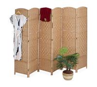 Relaxdays Biombo 6 Paneles, 170 x 240 cm, Separador Ambientes Plegable, Madera y Cuerda de Papel, Variedad de Colores