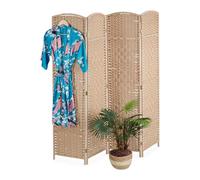 Relaxdays Biombo biombo, 170 x 160 cm, Plegable, 3 Piezas, Madera, Cuerda de Papel, Color Natural