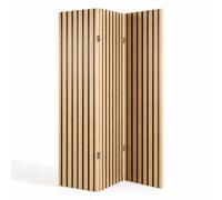 Relaxdays Biombo Separador de Ambientes de 3 Paneles, Natural y Negro | Mampara Plegable de Interior, Madera y Tela, 170 x 120 cm