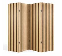 Relaxdays Biombo Separador de Ambientes de 4 Paneles, Natural y Negro | Mampara Plegable de Interior, Madera y Tela, 170 x 160 cm