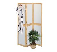 Relaxdays Biombo Triple Plástico y Bambú, Divisor Espacios Plegable, 180x136,5 cm, Tabique Interior, Natural y Blanco