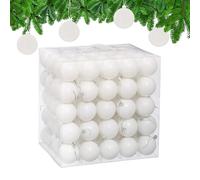 Relaxdays Bolas Árbol Navidad, Set 100, Plástico, Diseño en Mate, 6 cm, Adornos Navideños, Decoración Natal, Blanco