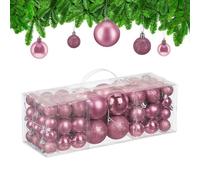 Relaxdays Bolas árbol Navidad set 76 piezas rosa,plata