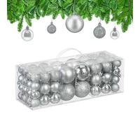 Relaxdays Bolas Árbol Navidad, Set de 76 Unidades, Plástico, Brillantes y Mates, Decoración Navideña, Adornos, Plateado