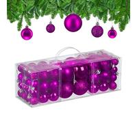 Relaxdays Bolas Árbol Navidad, Set de 76 Unidades, Plástico, Brillantes y Mates, Decoraciones Navideñas, Adornos, Fucsia