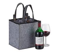 Relaxdays Bolsa 9 Botellas, Portabotellas Fieltro, Transporte de la Compra, Cerveza, Agua, 45x24x24 cm, Antracita