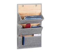 Relaxdays Bolsa Colgante, Organizadora, Almacenaje, para Pared, Armario y Puerta, Bambú, 3 Compartimentos, Gris