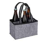 Relaxdays Bolsa para 6 Botellas, Fieltro, Cesta Portacervezas para Hombres, Bolsita Bebidas de 0,5 L, 15x24x15cm, Gris