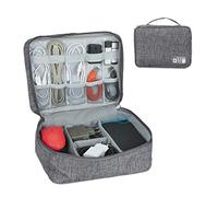 Relaxdays Bolsa para Cables, Organizador Cargadores, Memorias USB, Accesorios PC, Tela, Almacenamiento, 11x25x20cm, Gris