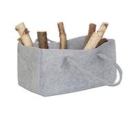 Relaxdays Bolsa para Leña con Asas, Cesta para Madera, Accesorio para Chimenea, Tela no Tejida, 25 x 25 x 50 cm, Gris