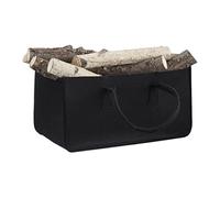 Relaxdays Bolsa para Leño con Asas Largas, Fieltro, Negro, 25x25x50 cm