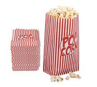 Relaxdays Bolsas Palomitas, Set de 144, Papel, Noche Cine, Cumpleaños Infantil, Bolsitas Retro Popcorn, Rojo/Blanco