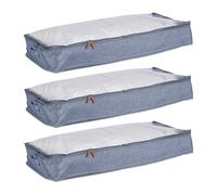 Relaxdays Bolsas para Almacenaje Bajo la Cama, Set de 3, Tela, Cajas Organizadoras, 14 x 100 x 45 cm, Gris/Transparente