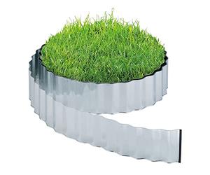 Relaxdays Borde Jardín, Bordura Césped 12 m, Delimitador Huerto Metálico, Galvanizado, Flexible, 16 cm Alto, Plateado