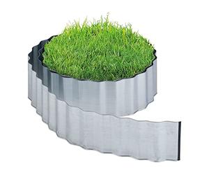 Relaxdays Borde Jardín, Bordura Césped 6 m, Delimitador Huerto Metálico, Galvanizado, Flexible, 16 cm Alto, Plateado