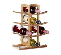 Relaxdays Botellero para 12 Botellas con 4 Niveles, Bambú, Marrón Natural, 42,5 x 30 x 16 cm