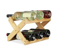 Relaxdays Botellero Vino 6 Botellas Plegable en Forma de X, Bambú, Marrón, 22 x 36 x 20 cm