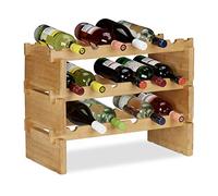 Relaxdays Botellero Vino Apilable hasta 36 Botellas, Bambú, Marrón, 3 Niveles